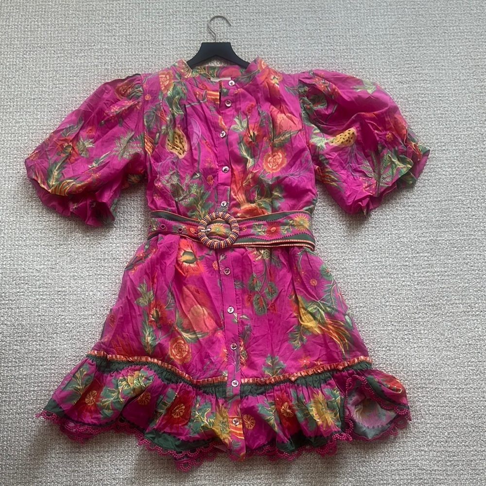 FARM Rio Pink Delicate Fruit Garden Mini Dress - Size Medium